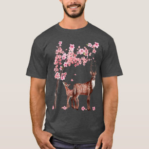 Japanese Deer Cherry Blossom Flower Sakura Tree Vi T-Shirt
