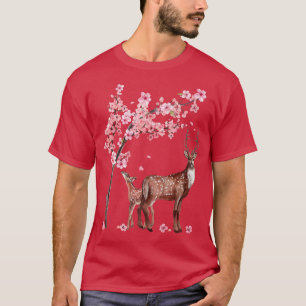 Japanese Deer Cherry Blossom Flower Sakura Tree Vi T-Shirt