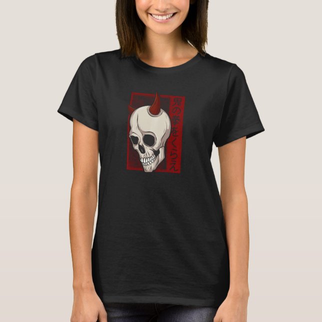 Japanese Demon Face Skull Shirt Oni Harajuku Pullo (Front)