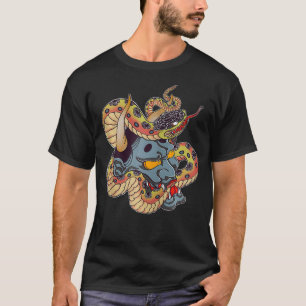 Japanese Demon Oni Face Mask Tattoo Zip T-Shirt