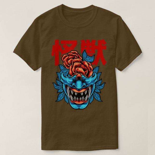 Japanese Demon Samurai Oni Face Mask Glitch  T-Shirt (Design Front)