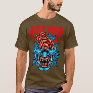 Japanese Demon Samurai Oni Face Mask Glitch T-Shirt