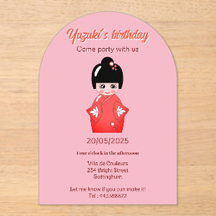 Japanese doll  birthday party acrylic invitations