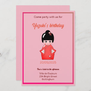 Japanese doll birthday party invitation