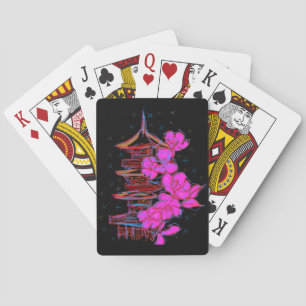 Japanese Doodle: The Pagoda's Serene Beauty Playing Cards