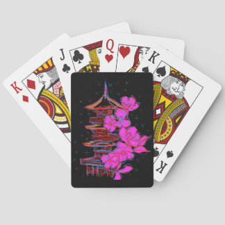 Japanese Doodle: The Pagoda's Serene Beauty Playing Cards