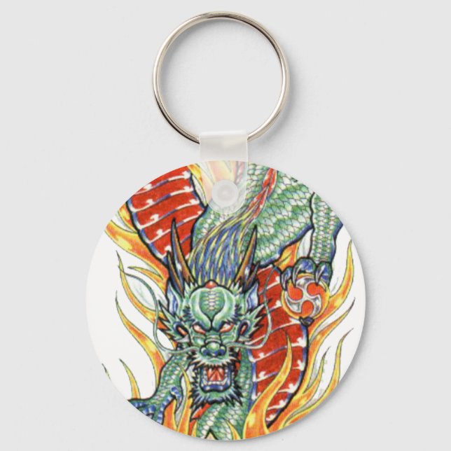Japanese Dragon and Lotus Flower Key Ring (Front)