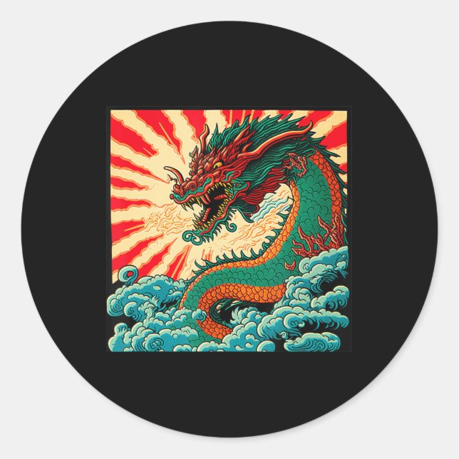 Japanese Dragon Anime Japan Chinese Dragons Tattoo Classic Round Sticker (Front)