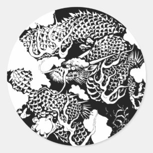 Japanese dragon classic round sticker