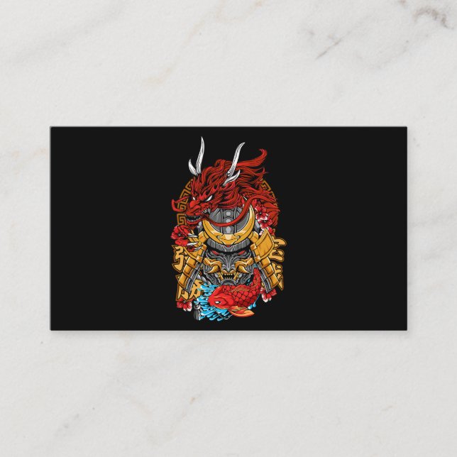 Japanese Dragon Cyberpunk Samurai Koi Fish Aesthet Business Card (Front)