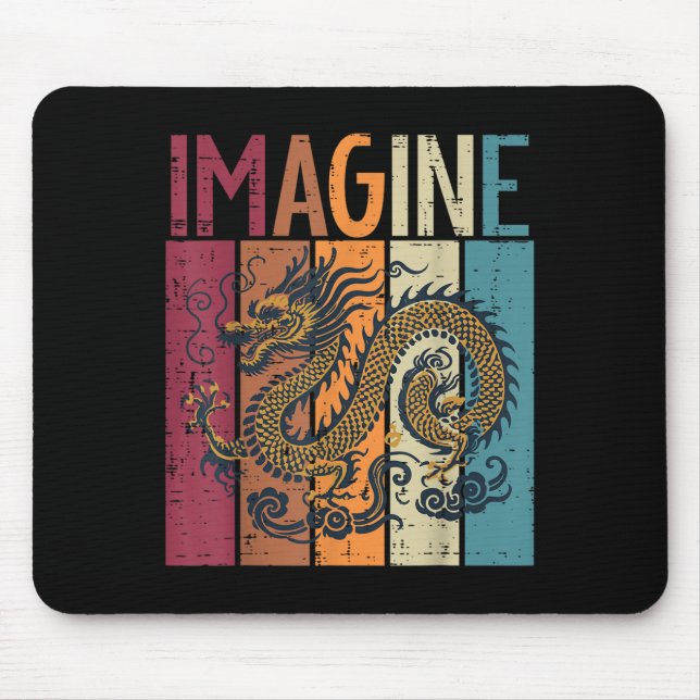 Japanese Dragon Imagine Retro Fantasy Mythical Men Mouse Pad (Front)