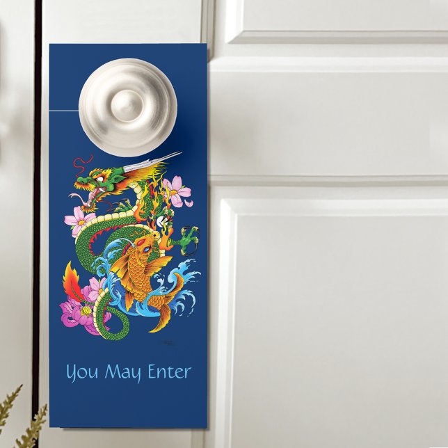 Japanese Dragon Koi Lotus Mythical Asian Blue Door Hanger (Creator Uploaded)