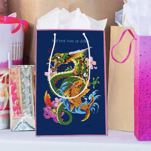 Japanese Dragon Koi Lotus Mythical Asian Blue Medium Gift Bag