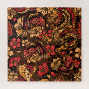 Japanese dragon koi pattern. jigsaw puzzle