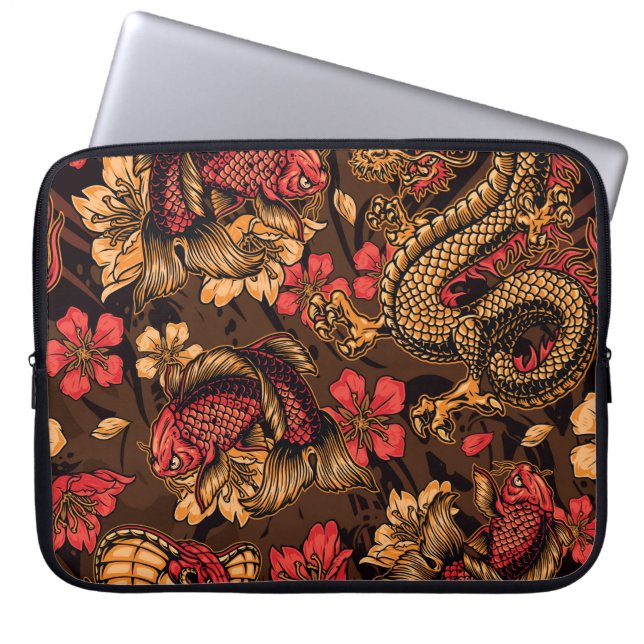 Japanese dragon koi pattern. laptop sleeve (Front)