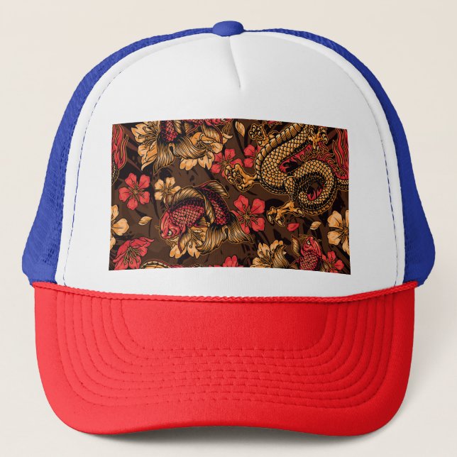 Japanese dragon koi pattern. trucker hat (Front)