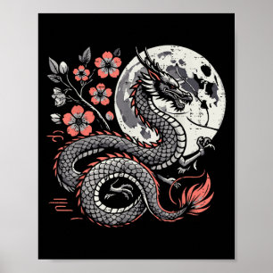 Japanese Dragon Sakura Moon Cherry Blossom Men Wom Poster