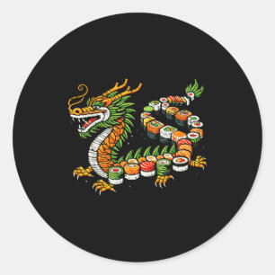 Japanese Dragon Sushi Funny Japanese Food Art Men  Classic Round Sticker