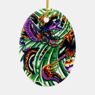 Japanese Dragon Tattoo Ceramic Tree Decoration