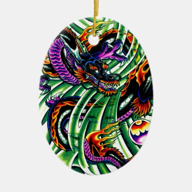 Japanese Dragon Tattoo Ceramic Tree Decoration (Front)