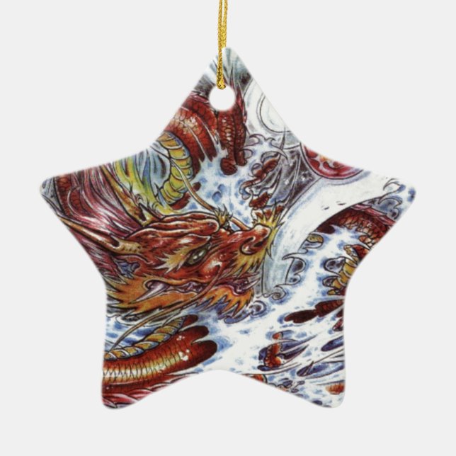Japanese Dragon Tattoo Design Ceramic Tree Decoration (Front)