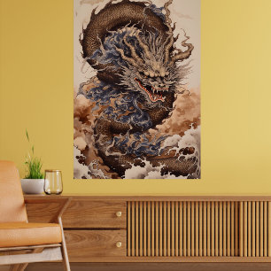 Japanese dragon with snake shape with kanagaw poster