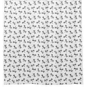Japanese Dragonfly Pattern, Black and White Shower Curtain