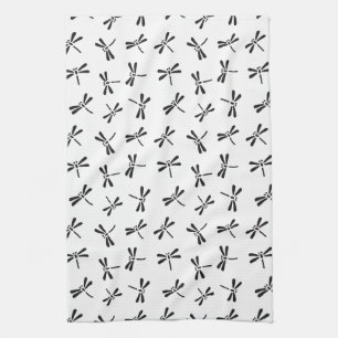 Japanese Dragonfly Pattern, Black and White Tea Towel
