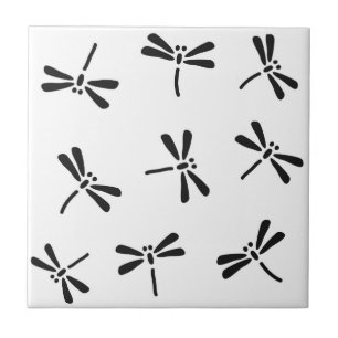Japanese Dragonfly Pattern, Black and White Tile