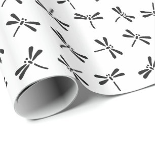 Japanese Dragonfly Pattern, Black and White Wrapping Paper