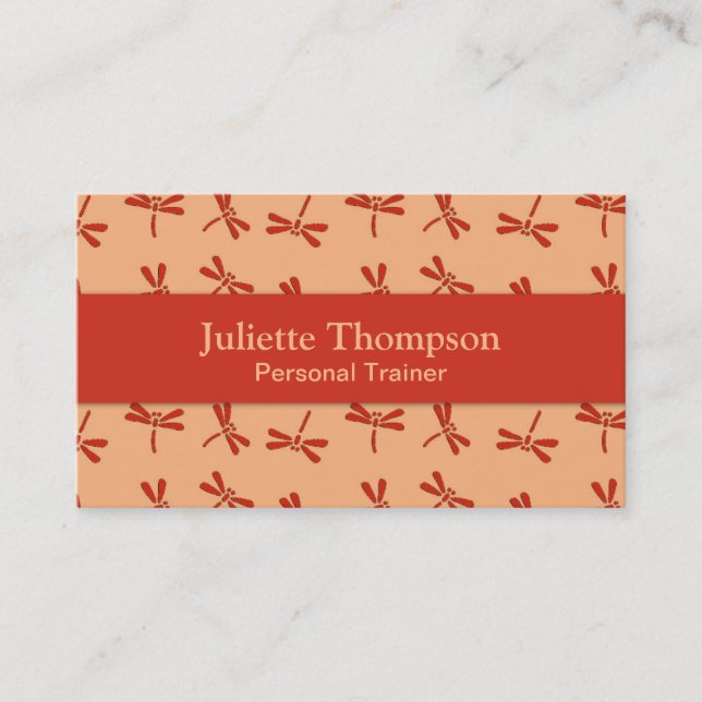 Japanese Dragonfly Pattern, Coral Orange Business Card (Front)