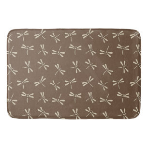 Japanese Dragonfly Pattern, Cream and Taupe Tan Bath Mat