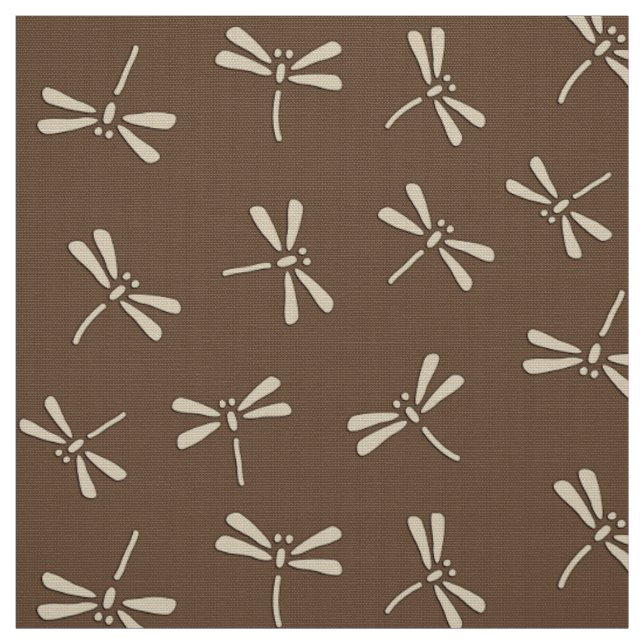 Japanese Dragonfly Pattern, Cream and Taupe Tan Fabric (Swatch)