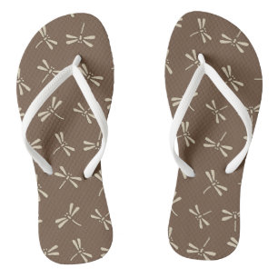 Japanese Dragonfly Pattern, Cream and Taupe Tan Jandals
