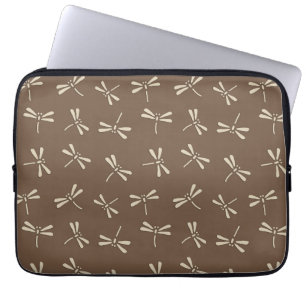 Japanese Dragonfly Pattern, Cream and Taupe Tan Laptop Sleeve