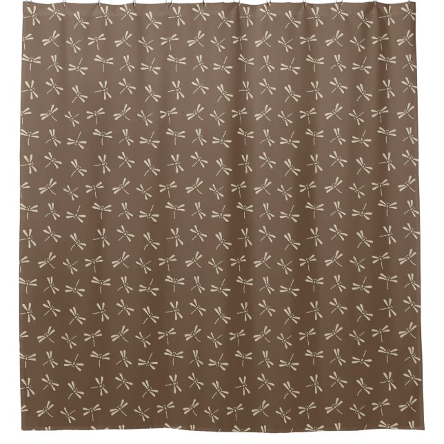 Japanese Dragonfly Pattern, Cream and Taupe Tan Shower Curtain (Front)
