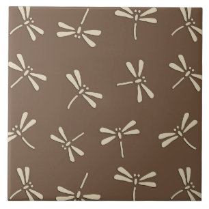 Japanese Dragonfly Pattern, Cream and Taupe Tan Tile