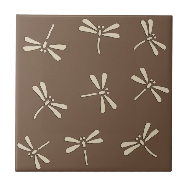 Japanese Dragonfly Pattern, Cream and Taupe Tan Tile (Front)