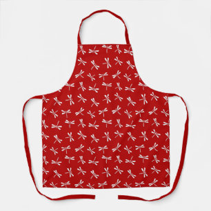 Japanese Dragonfly Pattern, Deep Red and White Apron