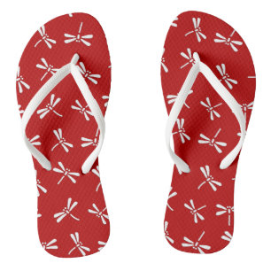 Japanese Dragonfly Pattern, Deep Red and White Jandals