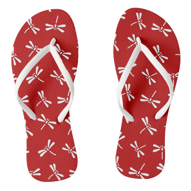 Japanese Dragonfly Pattern, Deep Red and White Jandals (Footbed)