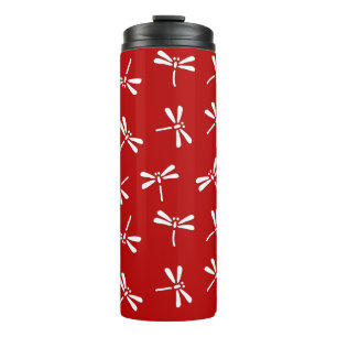 Japanese Dragonfly Pattern, Deep Red and White   Thermal Tumbler