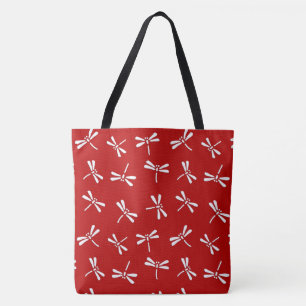 Japanese Dragonfly Pattern, Deep Red and White Tote Bag