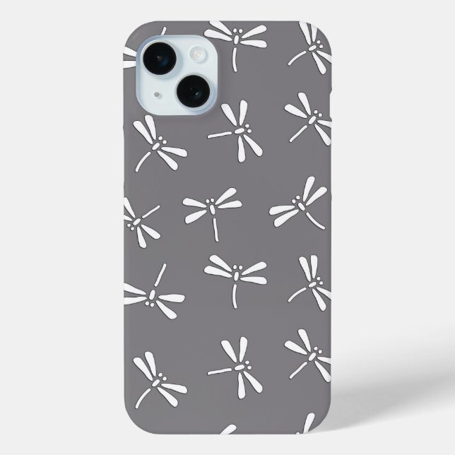 Japanese Dragonfly Pattern, Grey / Grey and White Case-Mate iPhone Case (Back)