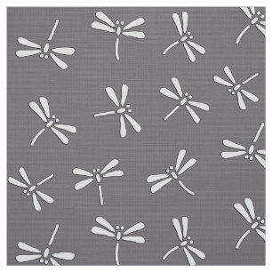 Japanese Dragonfly Pattern, Grey / Grey and White Fabric