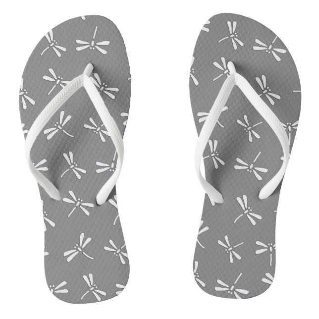Japanese Dragonfly Pattern, Grey / Grey and White Jandals (Footbed)