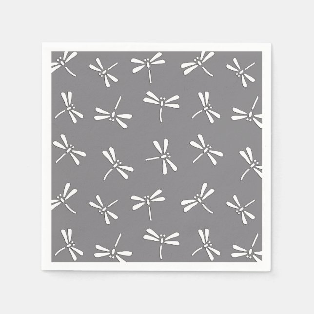 Japanese Dragonfly Pattern, Grey / Grey and White Napkin (Front)