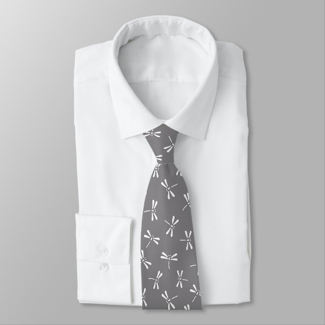 Japanese Dragonfly Pattern, Grey / Grey and White Tie (Tied)