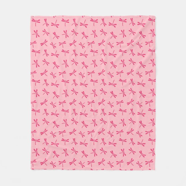 Japanese Dragonfly Pattern, Light Coral Pink Fleece Blanket (Front)
