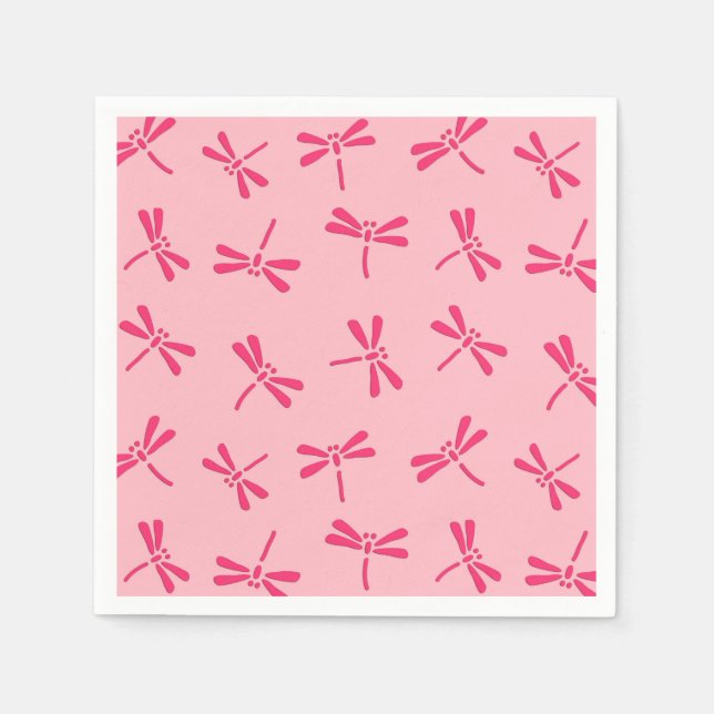 Japanese Dragonfly Pattern, Light Coral Pink Napkin (Front)